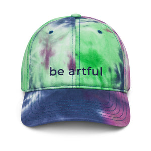 Open image in slideshow, &quot;be artful&quot; Embroidered Tye-Dye Hat by Kan Kan Studios
